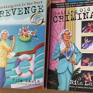 "Getting old is the best revenge" and "Getting old is criminal" paperback books